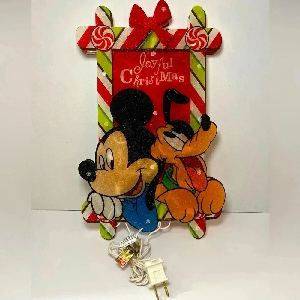 2010 Disney Mickey & Pluto Joyful Christmas Lights Lighted Sculpture 15 Inch